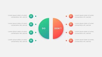 cirkel ronde dos en niet doen, voors en nadelen, tegen, versus vergelijking infographic ontwerp sjabloon vector