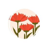 schattig logo of icoon vector met rood bloemen illustratie Aan cirkel met borstel textuur, voor sociaal media verhaal en highlights