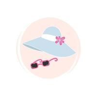 schattig logo of icoon vector met vrouw hoed met bloem en PNK zonnebril, illustratie Aan cirkel met borstel textuur, voor sociaal media verhaal en hoogtepunt