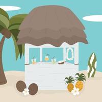 schattig tekenfilm tiki bar Bij de strand zomertijd vector illustratie