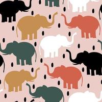 schattig hand- getrokken abstract naadloos vector patroon ontwerp illustratie met kleurrijk olifant silhouetten en zwart confetti Aan roze achtergrond