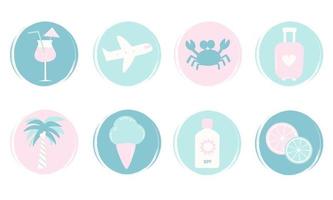 vector reeks van logo ontwerp Sjablonen, pictogrammen en badges voor sociaal media highlights met schattig zomer vakantie elementen