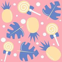 schattig kleurrijk zomertijd naadloos vector patroon achtergrond illustratie met ananas, lolly en monstera bladeren