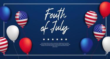 vierde van juli, Amerikaanse onafhankelijkheidsdag, 4 juli van de VS met 3D-sjabloon voor spandoek van de poster van de ballonpartij vector