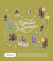 sticker reeks met schattig stijl voor kinderen met thema marhaban ja Ramadan illustratie vector