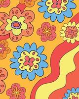 verticaal interieur retro uitstraling poster met bloemen. levendig psychedelisch decoratief retro poster Jaren 60 en jaren 70 uitstraling vector