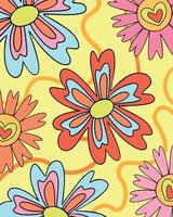 wijnoogst retro poster met primitief levendig retro stijl bloemen. decoratief wijnoogst hippie Jaren 60 en jaren 70 uitstraling poster vector