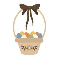 illustratie van een Pasen mand met gekleurde eieren. schattig Pasen mand met boog. vector