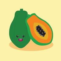 grappig fruit karakters. vrolijk voedsel emoji. tekenfilm vector illustratie. ananas, groen papaja, mango, aardbei, rood appel, geel banaan, oranje, blauw druif, watermeloen, kers