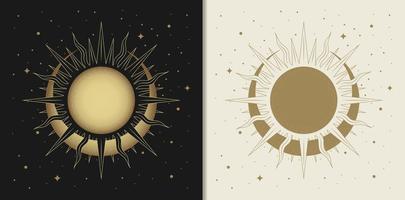 intiem zon en maan omhelzing een weelderig en betoverend esoterisch vector