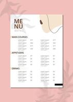 esthetisch minimalistische restaurant menu sjabloon ontwerp vector