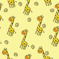 schattig baby giraffe naadloos patroon Aan geel achtergrond. illustratie voor kinderen. vector illustratie. perfect voor kinderkamer affiches, patronen, achtergronden.