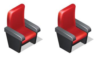 bioscoop rood fauteuil isometrische pictogrammen met schaduw vector