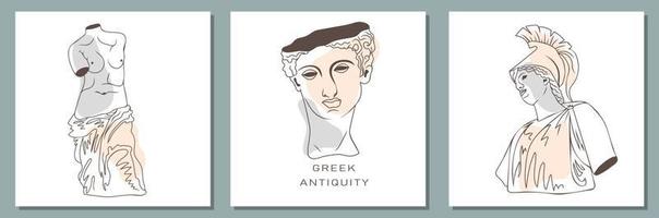 oudheid. Grieks oude beeldhouwwerk verzameling in een modieus modern stijl vector