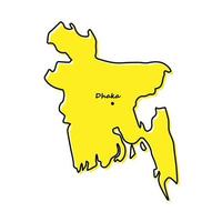 gemakkelijk schets kaart van Bangladesh met hoofdstad plaats vector