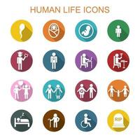 menselijk leven lange schaduw pictogrammen vector
