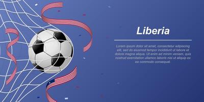 voetbal achtergrond met vliegend linten in kleuren van de vlag van Liberia vector
