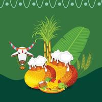 vector illustratie van een achtergrond voor happy pongal vakantie oogstfeest van tamil nadu, zuid india.