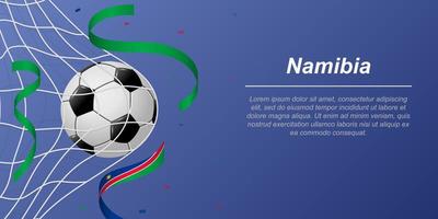 voetbal achtergrond met vliegend linten in kleuren van de vlag van Namibië vector