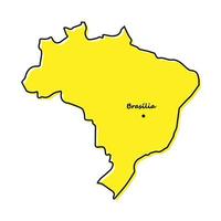 gemakkelijk schets kaart van Brazilië met hoofdstad plaats vector