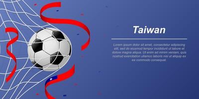 voetbal achtergrond met vliegend linten in kleuren van de vlag van Taiwan vector