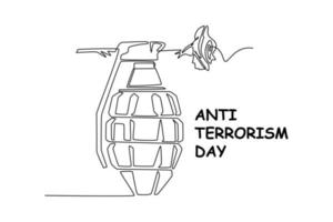 single een lijn tekening granaten met bloemen Aan het. antiterrorisme dag concept doorlopend lijn trek ontwerp grafisch vector illustratie