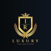 ir brief eerste met Koninklijk luxe logo sjabloon vector