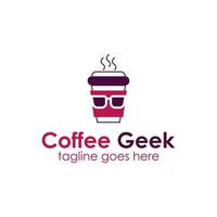 koffie geek logo ontwerp sjabloon met koffie kop icoon en bril. perfect voor bedrijf, bedrijf, restaurant, mobiel, app, enz vector