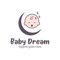baby droom logo ontwerp sjabloon met een baby icoon en maan icoon. perfect voor bedrijf, bedrijf, mobiel, app, enz. vector