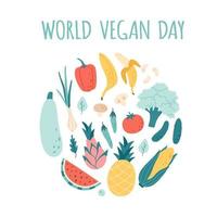 vers fruit en groenten. gezond voedsel, gepast voeding, vegetarisch en veganistisch concept. wereld veganistisch dag. vector