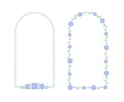 bloemen pastel clematis boog kader set. botanisch bloem grens vector illustratie. gemakkelijk elegant romantisch stijl voor bruiloft evenementen, tekens, logo, etiketten, sociaal media berichten, enz.