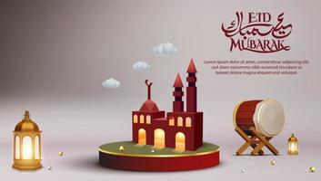 3d modern Islamitisch vakantie banier sjabloon met karton moskee concept vector
