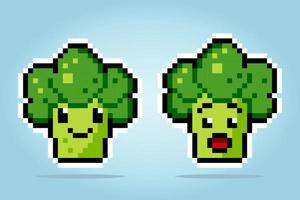 8 bit pixel broccoli karakters. plantaardige spelactiva in vectorillustraties. vector