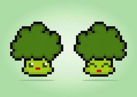 8 bit pixel broccoli karakters. plantaardige spelactiva in vectorillustraties. vector