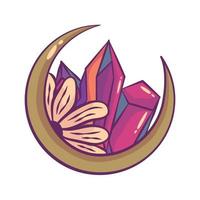 esoterisch maan met bloem en Kristallen geïsoleerd. Boheems halve maan occulte. astrologisch mystiek symbool. vector illustratie