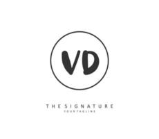 vd eerste brief handschrift en handtekening logo. een concept handschrift eerste logo met sjabloon element. vector