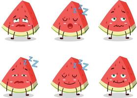 tekenfilm karakter van schuine streep van watermeloen met slaperig uitdrukking vector