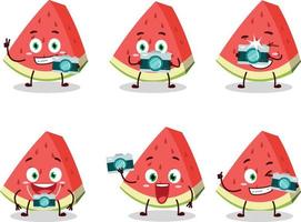 fotograaf beroep emoticon met schuine streep van watermeloen tekenfilm karakter vector