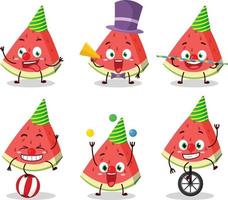 tekenfilm karakter van schuine streep van watermeloen met divers circus shows vector