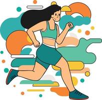 geschiktheid meisje rennen en oefenen illustratie in tekening stijl vector