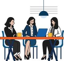 bedrijf Dames vergadering in conferentie kamer illustratie in tekening stijl vector