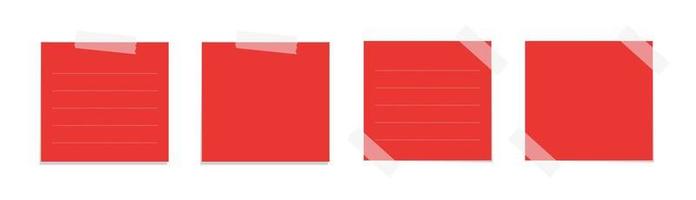 plein rood kleverig post Notitie sjabloon mockup set. geplakt kantoor memo papier vector illustratie.