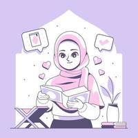 schattig hijab meisje aan het leren al koran vector