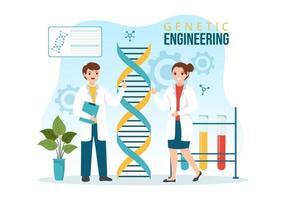 genetisch bouwkunde en dna wijzigingen illustratie met genetica Onderzoek of experiment wetenschappers in vlak tekenfilm hand- getrokken Sjablonen vector