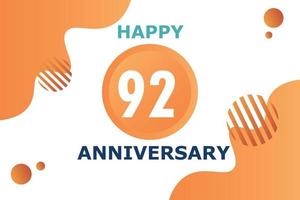 92 jaren verjaardag viering meetkundig logo ontwerp met oranje blauw en wit kleur aantal Aan wit achtergrond sjabloon vector