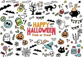 reeks van kleurrijk halloween pictogrammen tekening. voorwerpen en symbolen Aan de halloween thema. vector illustratie