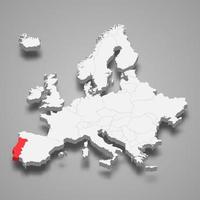 Portugal land plaats binnen Europa 3d kaart vector