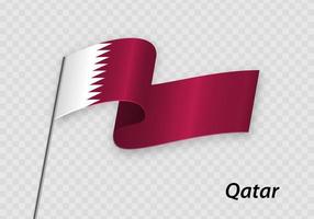 wapperende vlag van qatar op vlaggenmast. sjabloon voor onafhankelijkheidsdag vector
