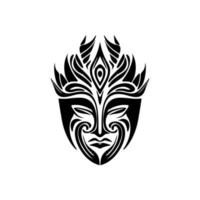 een vector tatoeëren schetsen van een polynesisch god masker, in zwart en wit.