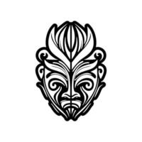 vector illustratie van een polynesisch god masker in zwart en wit. ideaal voor een tatoeëren ontwerp.